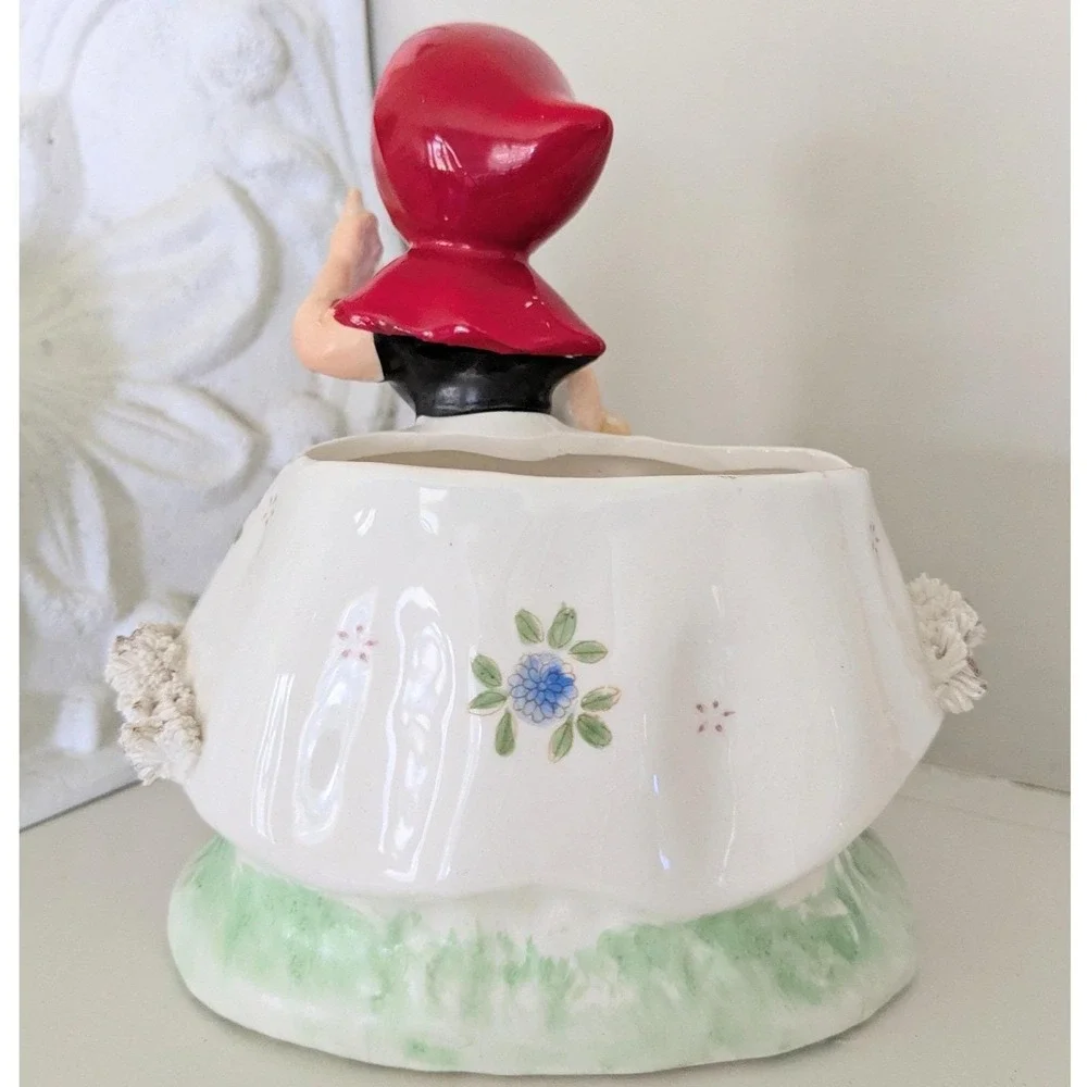 Vintage‎ Relpo Little Red Riding Hood Planter SW910 Japan Kitsch Spaghetti Trim